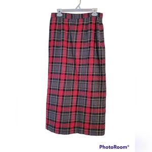 size 12 red and charcoal gray tartan plaid wrap skirt